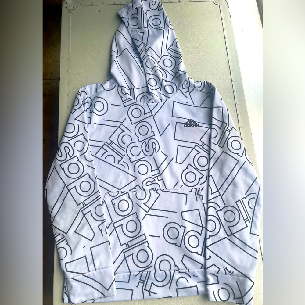 Adidas Boys Logo Pullover Hoodie - Size M (10-12) - White - AA0755-W01